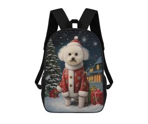 sinyumoney Bichon Frise Christmas Dog Sac À Dos Scolaire Pour Enfants Imprimé En 3D, Idéal Pour Les Voyages Et Les Livres 17inch