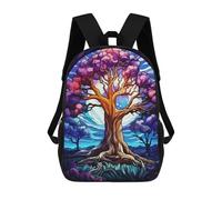 sinyumoney Big Tree Stained Glass Sac À Dos Enfant Tendance Et Amusant, Sac À Dos Pour Garçons Et Adolescents, Sac D'école Imprimé En 3D Pour Garçons 17inch