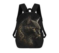 sinyumoney Black And Gold Cat Sacs À Dos Tendance Imprimés En 3D 17inch Sac D'école Décontracté Pour Enfants, Garçons, Élèves Du Primaire Et Du Collège