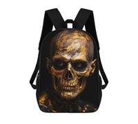 sinyumoney Black And Gold Skull Face 17inch Sacs À Dos Scolaires Imprimés En 3D - Sacs À Dos Tendance Pour Garçons Du Primaire Et Du Collège
