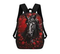 sinyumoney Black Beauty in Red Roses Sac À Dos Scolaire Pour Enfants Imprimé En 3D, Idéal Pour Les Voyages Et Les Lectures, Pour Les Garçons Et Les Élèves Du Primaire 17inch