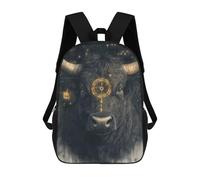 sinyumoney Black Bull with Golden Symbol Sac À Dos Scolaire Pour Enfants, 43 Cm (17 Pouces), Imprimé En 3D, Pour Garçons, Élèves Du Primaire Et Du Collège