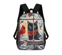 sinyumoney Black Cat & Birds Winter Window Sac À Dos Enfant Fille 3D, Sac D'école, Sac À Dos Pour Tout-petits, Sac À Dos Décontracté, Sac À Livres Tendance 17inch