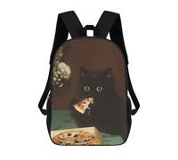 sinyumoney Black Cat Eating Pizza Sac À Dos, Cartable Imprimé En 3D, Sac À Goûter, Sac À Dos De Voyage, Sac À Dos Entre Amis, Sac À Dos Scolaire Pour Filles Et Garçons 17inch