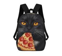 sinyumoney Black Cat Eating Pizza Slice Sac À Dos Scolaire Imprimé En 3D Pour Enfants, Sac À Dos Garçon/fille, Sac De Voyage Pour Enfants 17inch