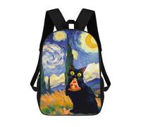 sinyumoney Black Cat Eating Pizza Starry Night Sacs À Dos Imprimés En 3D Pour Enfants, Sacs D'école Tendance Pour Garçons, Sacs De Voyage, Sacs Scolaires Pour Élèves Du Primaire 17inch