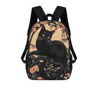 sinyumoney Black Cat in Floral Frame Sacs À Dos Pour Enfants, Cartables, Sacs À Dos Scolaires Imprimés En 3D, Sacs À Dos De Voyage Tendance Pour Enfants (primaire, Collège) 17inch
