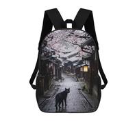 sinyumoney Black Cat in Japanese Cherry Blossom Alley Sac À Dos Enfant, Sac À Dos Anime, Grand Sac À Dos Enfant, Sac À Dos Imprimé En 3D Pour Enfants, Cartable, Cartable Pour Garçons Et Filles 17inch