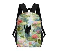 sinyumoney Black Cat in Lily Pond Sac À Dos Scolaire Pour Adolescents, Imprimé En 3D, Ajustable, À Poches Tendance, Pour Enfants, Garçons, Filles, Étudiants Et Adolescents 17inch