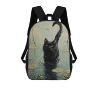 sinyumoney Black Cat in The Pond Sac À Dos Scolaire, Sac À Dos Pour Garçons Et Adolescents, Cadeau, Sac À Dos Imprimé En 3D, Sac À Dos Scolaire, Sac À Livres 17inch