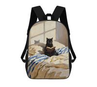 sinyumoney Black Cat Reading Book in Bed Sac À Dos Scolaire Pour Filles Et Garçons, Grande Capacité, Léger, Pour Enfants Et Étudiants 17inch