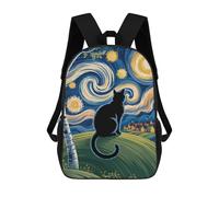 sinyumoney Black Cat Starry Night Art Sac À Dos Scolaire Imprimé En 3D, Sac À Dos Décontracté Pour Enfants, Sac D'école Imprimé En 3D Pour Garçons, Primaire Et Collège 17inch