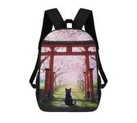 sinyumoney Black Cat Under Cherry Blossom Torii Sac À Dos Scolaire Imprimé En 3D Pour Garçons Et Filles, Sac À Dos Pour Enfants, Sac De Voyage 17inch