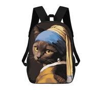 sinyumoney Black Cat with A Pearl Sac À Dos Scolaire Enfant Tendance Et Décontracté, Sac À Dos Imprimé En 3D Pour Garçon, Grand Sac À Dos 17inch