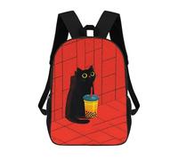 sinyumoney Black Cat with Bubble Tea Sac À Dos Scolaire Tendance, Sac À Dos Imperméable Et Décontracté Pour Le Campus, Les Voyages Et Le Sport En Plein Air 17inch