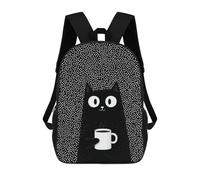 sinyumoney Black Cat with Coffee Mug Sacs À Dos Décontractés Pour Enfants, Sacs D'école Pour Adolescents, Filles Et Garçons, Sacs À Dos Pour Livres 17inch