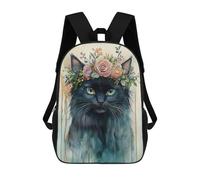 sinyumoney Black Cat with Floral Crown Sac À Dos, Cartable Imprimé En 3D, Sac À Goûter, Sac À Dos De Voyage, Sac À Dos Entre Amis, Sac À Dos Scolaire Pour Filles Et Garçons 17inch