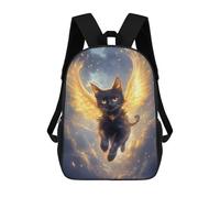 sinyumoney Black Cat with Golden Wings Black Cat Sac À Dos Scolaire Pour Filles Et Garçons, Grande Capacité, Léger, Pour Enfants Et Étudiants 17inch