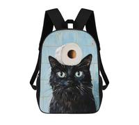 sinyumoney Black Cat with Toilet Paper Roll on Head Sac À Dos Imprimé En 3D, Sac D'école Décontracté Et Tendance Pour Enfants, Sac D'école Pour Garçons, Collégiens 17inch