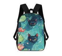 sinyumoney Black Cats in Water Lilies Sac À Dos Enfant Tendance Et Amusant, Sac À Dos Pour Garçons Et Adolescents, Sac D'école Imprimé En 3D Pour Garçons 17inch