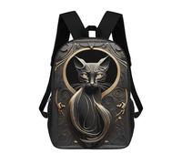 sinyumoney Black Golden Cat Portrait Sacs À Dos, Sac À Dos Enfant, Sac D'école, Sac À Dos De Voyage Imprimé En 3D, Accessoire De Mode, Sac À Dos Imperméable Pour Enfants 17inch