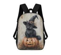 sinyumoney Black Halloween Kitten Sac À Dos Scolaire Enfant Tendance Et Décontracté, Sac À Dos Imprimé En 3D Pour Garçon, Grand Sac À Dos 17inch