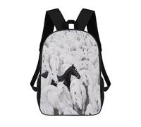 sinyumoney Black Horse Among White Ones-1 Sac À Dos Scolaire Pour Enfants, Imprimé En 3D, Sac À Dos Tendance Pour Garçons, Élèves Du Primaire Et Du Collège 17inch