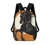 sinyumoney Black Horse Illustration with Orange Background Sac À Dos Enfant, Cartable Imprimé En 3D Pour Garçons Et Adolescents 17inch