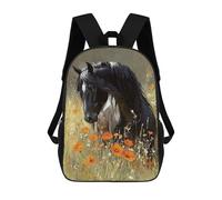 sinyumoney Black Horse in Wildflowers 17inch Sac À Dos Scolaire Imprimé En 3D Pour Enfants, Style Décontracté Et Tendance, Idéal Pour Les Voyages Et Les Études.