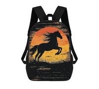 sinyumoney Black Horse Silhouette Sunset Sacs À Dos Pour Enfants, Sac D'école Imprimé En 3D, Cartable Pour Enfants, Sac De Voyage, Sac À Dos Garçon Fille, Sac D'école Pour Enfants 17inch