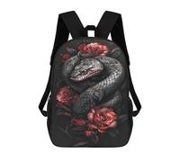 sinyumoney Black Snake with Red Roses Tattoo Design Sac À Dos Scolaire Imprimé En 3D, Sac À Dos Tendance Pour Enfants, Sac À Dos Pour Garçons, Élèves Du Collège 17inch