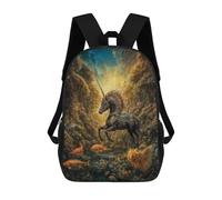 sinyumoney Black Unicorn in Enchanted Forest Sacs À Dos Scolaires Pour Enfants, Sac D'école Imprimé En 3D Pour Garçons, Élèves Du Primaire Et Du Collège 17inch