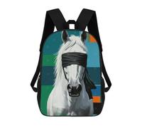 sinyumoney Blindfolded White Horse Digital Art Sacs À Dos Pour Enfants, Cartables Imprimés En 3D, Sacs À Dos Pour Élèves Du Primaire Et Du Collège (garçons Et Filles) 17inch