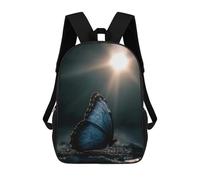 sinyumoney Blue Butterfly in Sunlight Sac À Dos Scolaire Enfant Tendance Et Décontracté, Sac À Dos Imprimé En 3D Pour Garçon, Grand Sac À Dos 17inch