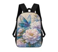 sinyumoney Blue Butterfly on Peonies 17inch Sac À Dos Scolaire Imprimé En 3D Pour Enfants, Style Décontracté Et Tendance, Idéal Pour Les Voyages Et Les Études.