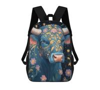 sinyumoney Blue Cow with Floral Design Sacs À Dos Pour Enfants, Cartables 3D Personnalisés Pour Garçons Et Filles, Grands Sacs À Dos Scolaires Décontractés 17inch