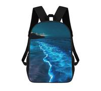 sinyumoney Blue Glowing Beach at Night Sac À Dos Imprimé En 3D, Sac D'école Décontracté Et Tendance Pour Enfants, Sac D'école Pour Garçons, Collégiens 17inch