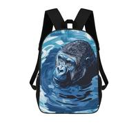 sinyumoney Blue Gorilla in Water Digital Art Sac À Dos Scolaire Enfant Tendance Et Décontracté, Sac À Dos Imprimé En 3D Pour Garçon, Grand Sac À Dos 17inch
