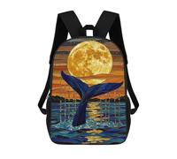 sinyumoney Blue Whale Tail Stained Glass Sac À Dos Scolaire Pour Adolescents, Imprimé En 3D, Ajustable, À Poches Tendance, Pour Enfants, Garçons, Filles, Étudiants Et Adolescents 17inch