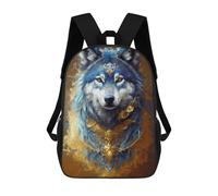 sinyumoney Blue Wolf Gold Necklace Sac À Dos Scolaire Pour Enfants, Imprimé En 3D, Sac À Dos Tendance Pour Garçons, Élèves Du Primaire Et Du Collège 17inch