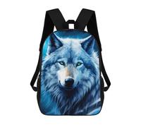 sinyumoney Blue Wolf Moonlit Portrait Sac À Dos Scolaire Imprimé En 3D Pour Enfants, Sac À Dos De Voyage Tendance Et Décontracté Pour Écoliers 17inch