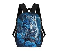 sinyumoney Blue Wolf Trio with Roses Sacs À Dos Pour Enfants, Sac À Dos Scolaire Imprimé En 3D Pour Enfants, Sac À Dos De Voyage, Sac À Livres Pour Enfants 17inch Sac D'école