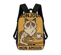 sinyumoney Bonjour Mon Amour Cat Illustration Sac À Dos Enfant, Cartable Imprimé En 3D Pour Garçons Et Adolescents 17inch