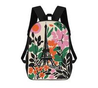 sinyumoney Bonjour Paris Eiffel Tower Floral Art Sacs À Dos Pour Enfants, Sac À Dos Scolaire Imprimé En 3D Pour Enfants, Sac À Dos De Voyage, Sac À Livres Pour Enfants 17inch Sac D'école