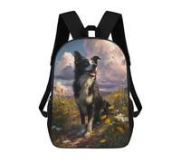 sinyumoney Border Collie in Wildflower Field 17inch Sacs À Dos Scolaires Imprimés En 3D - Sacs À Dos Tendance Pour Garçons Du Primaire Et Du Collège