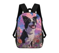 sinyumoney Border Collie in Wildflowers Sacs À Dos Tendance Imprimés En 3D 17inch Sac D'école Décontracté Pour Enfants, Garçons, Élèves Du Primaire Et Du Collège