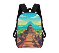 sinyumoney Borobudur Temple Poster Sac À Dos Scolaire Pour Enfants 17 Pouces, Sac À Dos Décontracté Pour Les Voyages, Grand Sac À Dos De Jour Pour Garçons Et Filles 17inch