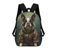 sinyumoney Boston Terrier Camo Jacket Sacs À Dos Tendance Imprimés En 3D 17inch Sac D'école Décontracté Pour Enfants, Garçons, Élèves Du Primaire Et Du Collège