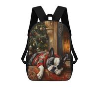 sinyumoney Boston Terrier in Sweater by Fireplace Painting Sac À Dos Scolaire Imprimé En 3D, Sac À Dos Décontracté Pour Enfants, Sac D'école Imprimé En 3D Pour Garçons, Primaire Et Collège 17inch