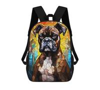 sinyumoney Boxer Dog Stained Glass Sac À Dos Scolaire Imprimé En 3D, Sac À Dos Décontracté Pour Enfants, Sac D'école Imprimé En 3D Pour Garçons, Primaire Et Collège 17inch